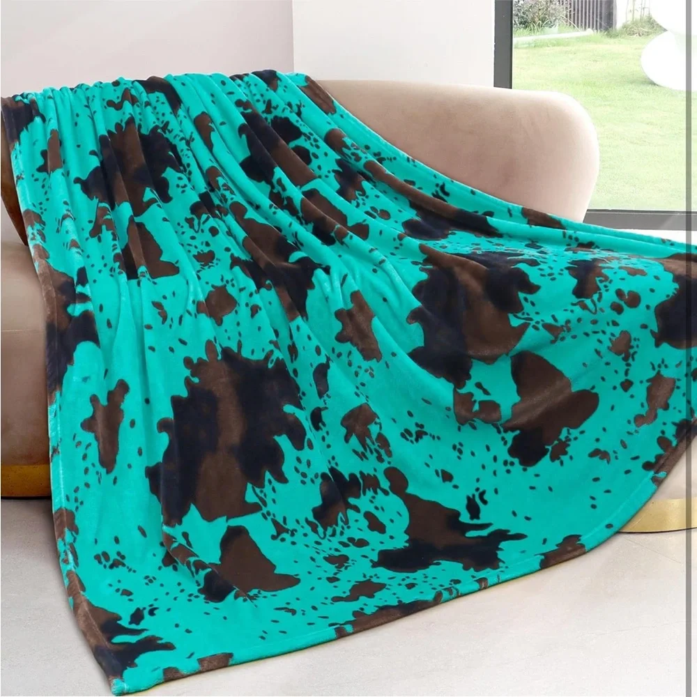 Cow Teal and Brown Throw Blanket
